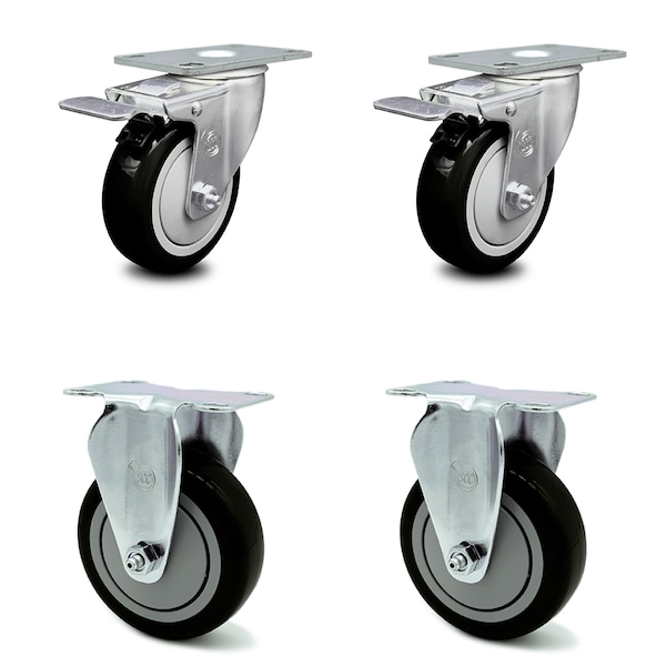 Service Caster 4 Inch Black Polyurethane Swivel Top Plate Caster Lock Brakes 2 Rigid SCC, 2PK SCC-TTL20S414-PPUB-BLK-2-R-2 - main